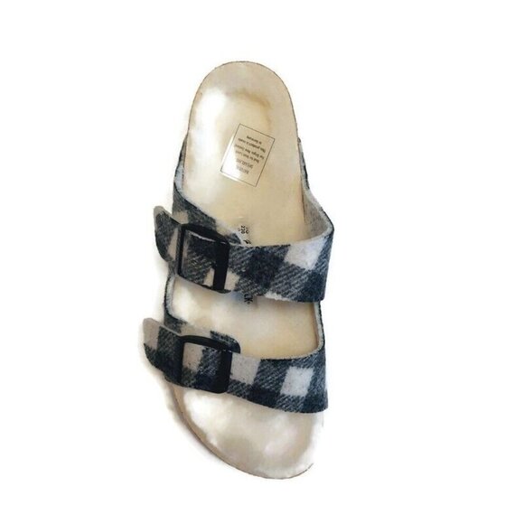 Birkenstock Arizona Rivet Fur Lined Wool Sandals Womens Size 5 Plaid White EU 36 - Picture 3 of 10